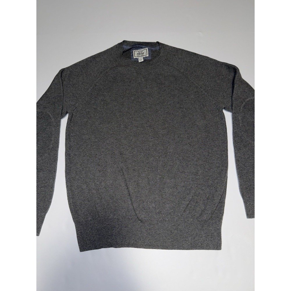 Jos. A. Bank 1905 Men Large Cotton Gray Crewneck Sweater Elbow Patch Winter Cozy